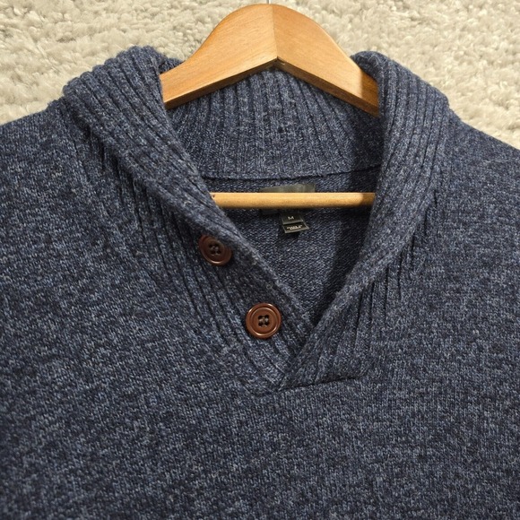 J Crew Sweater Mens Small Blue Lambswool Shawl Collar Knit Long Sleeve Pullover - Picture 3 of 12